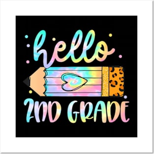 Back To School  2nd Grade Leopard Tie Dye Pencil Kids Posters and Art